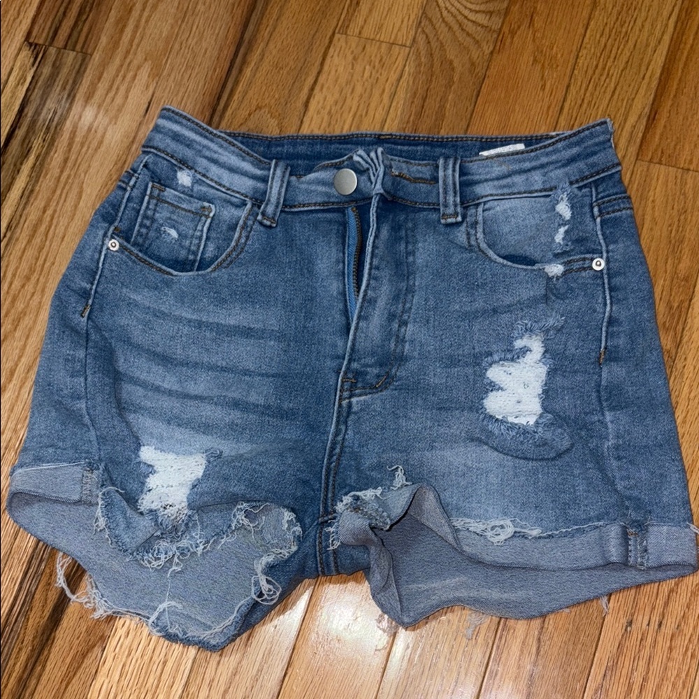SHEIN Blue Jean Shorts Distressed High-Waisted